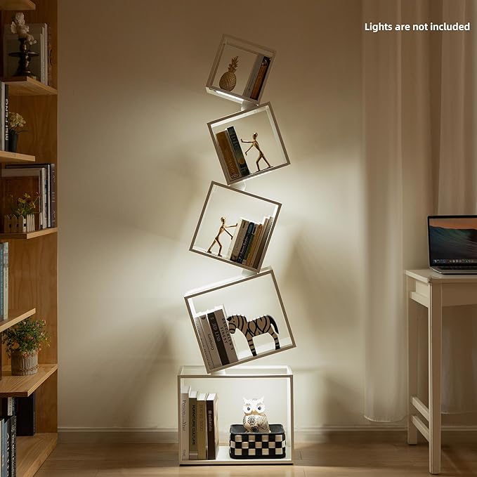 Bookshelf 2024 NEW, 5-Tier Bookshelves, 67" Tall White Bookshelf, Book Shelf, Bookcase, Modern Bookshelf, Storage Shelf for CDs/Books/Collections, Display Shelf for Livingroom, Bedroom, Office - LeafyLoom