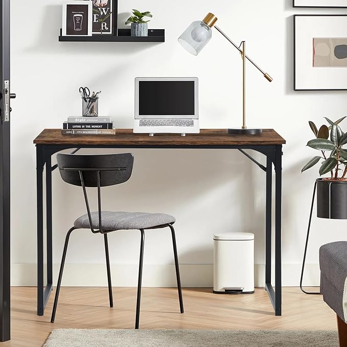 FurnitureR 31.5" Home Office Table Simple Style Computer Desk Laptop PC Writing Table Sturdy Metal Frames for Study Room, Rustic Brown - LeafyLoom