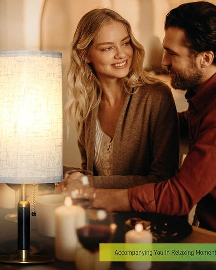 3-Color Temperatures Bedside Table Lamp for Nightstand Living Room Lamps for Bedroom Wood Fabric Pull Chain Switch Small Desk Lamps Home Office End Table Room Decor (Light Brown+Brass) - LeafyLoom