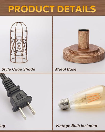 Touch Control Table Lamp Small Lamp for Small Spaces 3 Way Dimmable Nightstand Lamp Farmhouse Bedside Lamp for Bedroom Living Room, Simple Desk Lamp with Brushed Rustic Wood Cage Shade, Bulb Included - LeafyLoom
