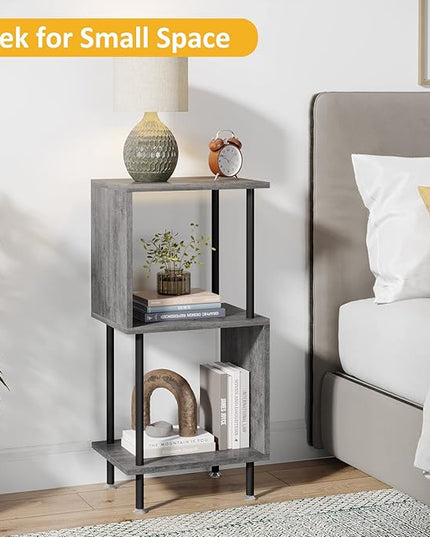 3 Tier Modern Bookshelf, S-Shaped Bookcase,Small Book Shelf for Small Spaces, Unique Bookshelf for Storage Organizer Living Room Bedroom Home Office, Grey - LeafyLoom