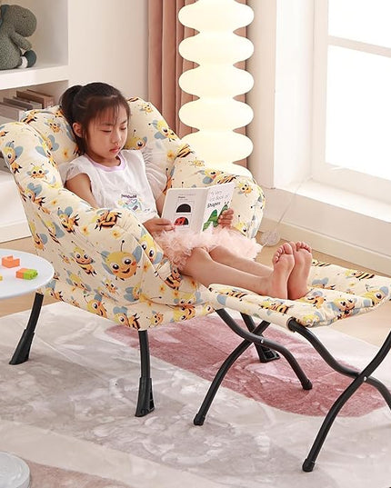 Welnow Toddler Kids Lazy Chair with Ottoman, Glow in The Dark Accent Comfy Lounge Children Armchair Couch with Removable Cover, Detachable Reading Chair with Footrest for Boy or Girl, Bees - LeafyLoom