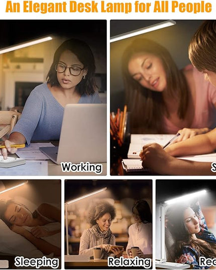 LED Desk Lamp, Eye-Caring Dimmable Table Lamps, Portable Office Lamp with USB Charging Port, 5 Lighting Modes, Timer Function, Touch Sensitive Control for Reading, Study, Working - LeafyLoom