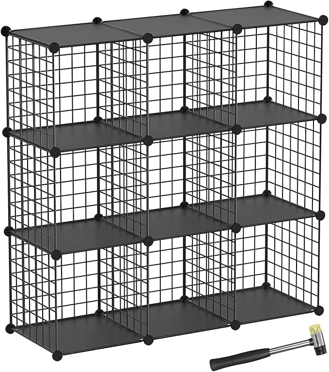 TUMUCUTE Wire Cube Storage Organizer, 9-Cube Metal Storage Shelves Bookshelf, Stackable Modular Closet Organizer for Bedroom Living Room, Office, Storage Shelves - LeafyLoom