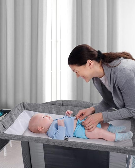 5 in 1 Baby Crib,Baby Bassinet, Bedside Cribs, Pack and Play with Bassinet and Changing Table, Portable Travel Baby Playpen with Bassinet Toys & Music Box,Mattress for Girl Boy Infant Newborn (Grey) - LeafyLoom