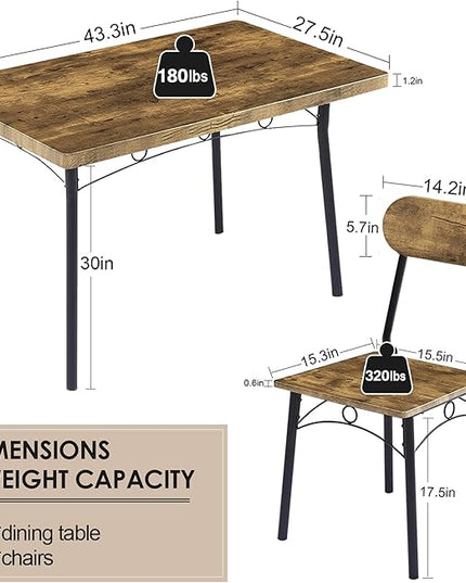 VECELO Dining Table Set for 4, 5 Piece Dinette with Chairs for Kitchen, Breakfast Nook and Small Space, Brown, 43.3" - LeafyLoom