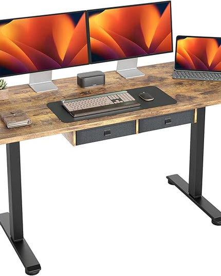 Standing Desk with 2 Drawers, Adjustable Height Electric Desk with Storage, 63 x 24 Inches Sit Stand Up Computer Table for Work Office Home, Rustic Brown - LeafyLoom