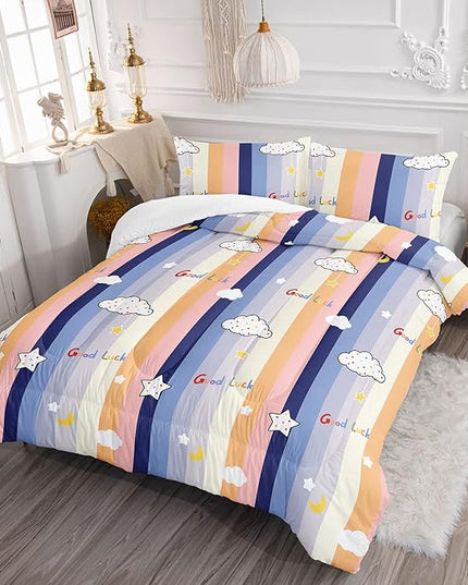 Datura home Cloud Stylish Comforter Bedding Set for Kids Children,Boys and Girls coulorful Stripe with Dot Cute Sky Bedding Set with 1 Comforter and 2 Pillowcases(Cloud Twin) - LeafyLoom