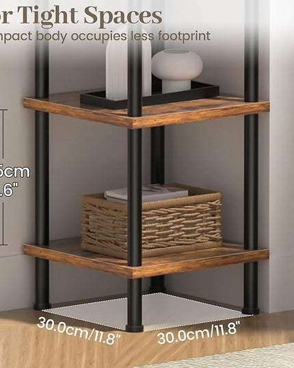 Corner Shelf, Corner Bookcase, Industrial 6-Tier Square Shelf Stand Display Rack,Wall Corner Bookshelf,Tall Shelf Plant Stand for Small Spaces, Living Room, Home Office, Kitchen - LeafyLoom