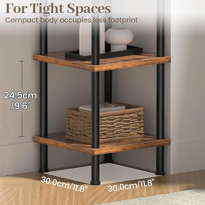 Corner Shelf, Corner Bookcase, Industrial 6-Tier Square Shelf Stand Display Rack,Wall Corner Bookshelf,Tall Shelf Plant Stand for Small Spaces, Living Room, Home Office, Kitchen - LeafyLoom