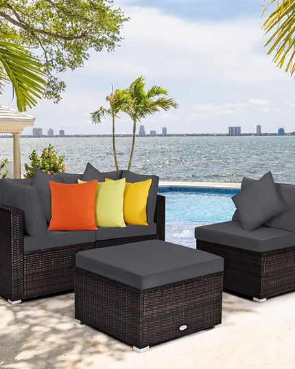 ClawsCover 9Pack Outdoor Seat and Back Cushions Replacement Covers Fit for 5 Pieces 4-Seater Wicker Rattan Patio Conversation Set Sectional Couch Furniture,Dark Gray-Include Covers Only (Large) - LeafyLoom