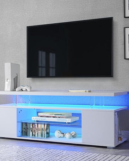 NicBex TV Stand for 65 Inch TV LED Gaming Entertainment Center Media Storage Console Table with Large Sliding Drawer & Side Cabinet for Living Room,Bedroom,51 Inch,White - LeafyLoom