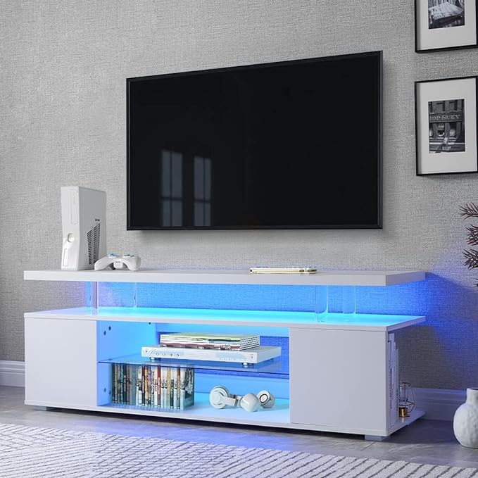 NicBex TV Stand for 65 Inch TV LED Gaming Entertainment Center Media Storage Console Table with Large Sliding Drawer & Side Cabinet for Living Room,Bedroom,51 Inch,White - LeafyLoom