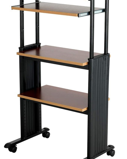 Safco Products 1929CY MUV Mobile Stand-Up Height-Adjustable Desk,Keyboard Storage, Steel Frame Construction, Durable Melamine Laminate Work Surface, 4 Wheels, Narrow Design - LeafyLoom