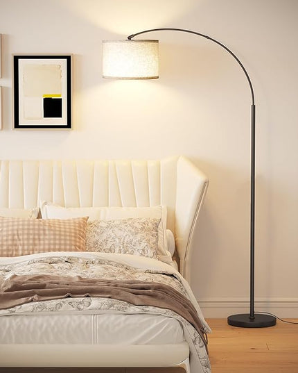 SUNMORY Arc Floor Lamp with 3 Color Temperature,Modern Floor Lamp with 9w A19 LED Bulb,75″Height Tall Lamp for Living Room with Hanging Drum Shade and Weighted Base.Arched Standing Lamp for Bedroom - LeafyLoom