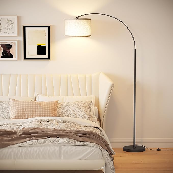 SUNMORY Arc Floor Lamp with 3 Color Temperature,Modern Floor Lamp with 9w A19 LED Bulb,75″Height Tall Lamp for Living Room with Hanging Drum Shade and Weighted Base.Arched Standing Lamp for Bedroom - LeafyLoom