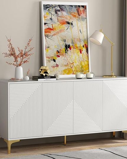 Wakefit Sideboard Buffet Cabinet with Storage, 63'' Wide 30'' Tall, 4 Door, Adjustable Shelves, Wood Credenza Storage Cabinet, Coffee Bar Console Table for Kitchen, Living Dining Room - LeafyLoom