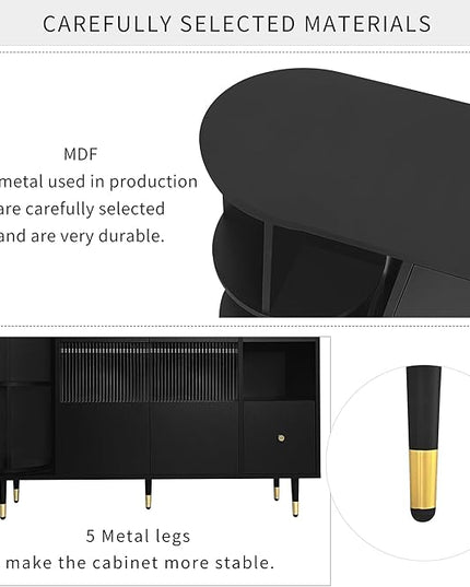 51.1" Rotating Storage Cabinet Sideboard with 2 Doors of Tempered Changhong Glass and 2 Drawers,Wooden Console Table,w/Built-in Shelves & Turntable,for Living Room,Black - LeafyLoom