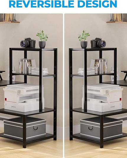 GreenForest Computer Desk 67 inch with Storage Printer Shelf, Reversible Gaming Home Office Desk Large Study Writing Table with Movable Monitor Stand and 2 Headphone Hooks for PC Working, Black - LeafyLoom