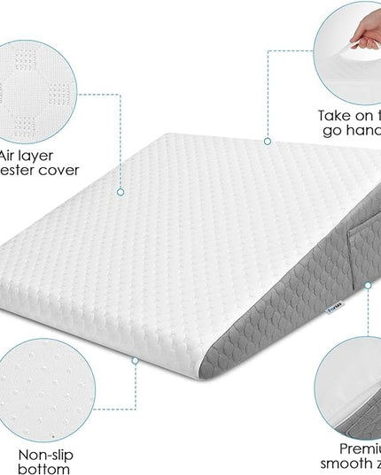 Forias 7.5" Wedge Pillow for Sleeping Bed Wedge Pillow for After Surgery Triangle Elevated Pillow Wedge for Acid Reflux Gerd Snoring Back Pain, Air Layer Removable Machine Wash Cover | Memory Foam Top - LeafyLoom