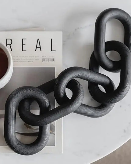 Wood Chain Link Decor - modern coffee table decor items, black chain decor for coffee table, wooden decorative chain, bookshelf decor, shelf decor accents, table decorations for living room - LeafyLoom