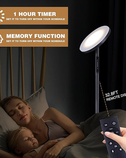 ‎Floor Lamp for Living Room, LED Tall Standing Lamp for Bedroom Reading, Torchiere Super Bright Dimmable, Side Lighting for Offices Rooms with Remote Touch Control. Adjustable 4 Colors. - LeafyLoom