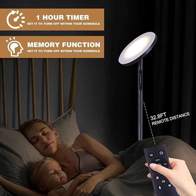 ‎Floor Lamp for Living Room, LED Tall Standing Lamp for Bedroom Reading, Torchiere Super Bright Dimmable, Side Lighting for Offices Rooms with Remote Touch Control. Adjustable 4 Colors. - LeafyLoom