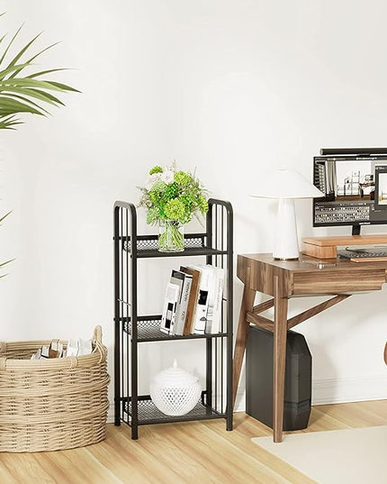 Bookshelf Storage Shelf Bookcase Freestanding Storage Stand for Living Room, Bedroom, Kitchen, Rust Resistance, Easy Assemblyl Free Combination Multi-Functional Organizer (3 Tiers, Black) - LeafyLoom