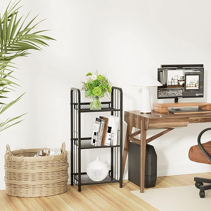 Bookshelf Storage Shelf Bookcase Freestanding Storage Stand for Living Room, Bedroom, Kitchen, Rust Resistance, Easy Assemblyl Free Combination Multi-Functional Organizer (3 Tiers, Black) - LeafyLoom