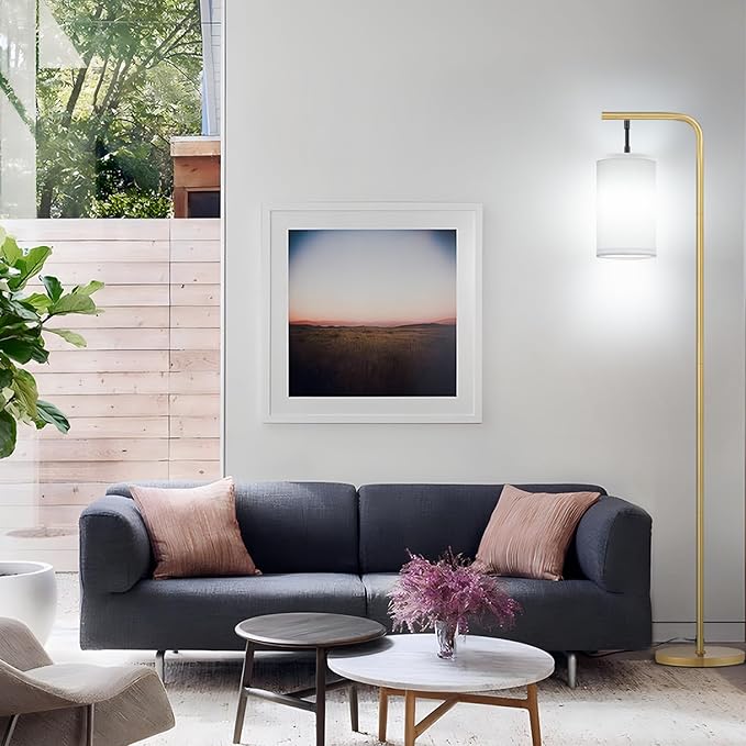 Floor Lamp for Living Room, 9W LED Bulb, Remote Custom Color Temperature & Brightness, Standing Lamps for Bedroom Office Kid Room, Gold - LeafyLoom