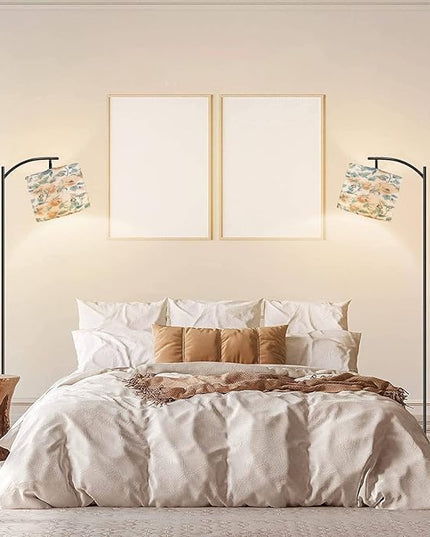 Modern Arc Floor Lamp with Dimmer Mid Century Seamless spring flowers leaves modern pastel summer winter rose floral Metal Standing Lamp with Linen Shade Footswitch for Living Room Bedroom Office - LeafyLoom
