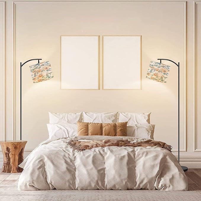 Modern Arc Floor Lamp with Dimmer Mid Century Seamless spring flowers leaves modern pastel summer winter rose floral Metal Standing Lamp with Linen Shade Footswitch for Living Room Bedroom Office - LeafyLoom