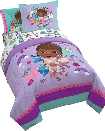 Jay Franco Disney Junior Doc McStuffins Hospital 5 Piece Twin Bed Set - includes Reversible Comforter & Sheet Set - Super Soft Fade Resistant Microfiber (Official Disney Junior Product) - LeafyLoom