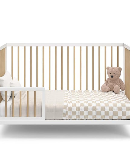Graco Teddi 5-in-1 Convertible Crib (White with Driftwood) – GREENGUARD Gold Certified, Converts to Daybed, Toddler & Twin Bed with Headboard and Footboard, Adjustable Mattress Height - LeafyLoom