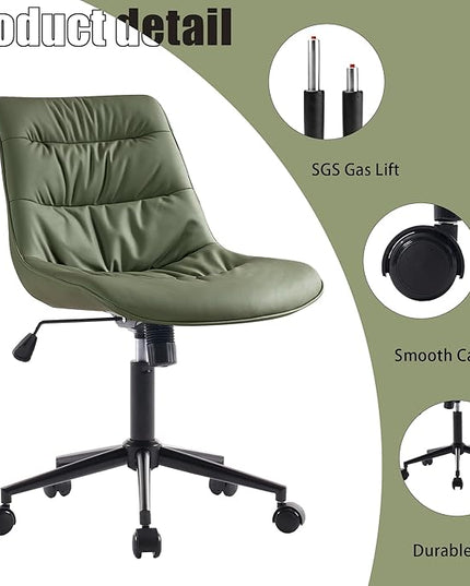 Kidol & Shellder Armless Office Chair Desk Chair Comfy Makeup Vanity Chair with Back Ergonomic Swivel Chair Home Office Desk Chairs with Wheels Computer Chair Bedroom Accent Chair(Olive Green) - LeafyLoom