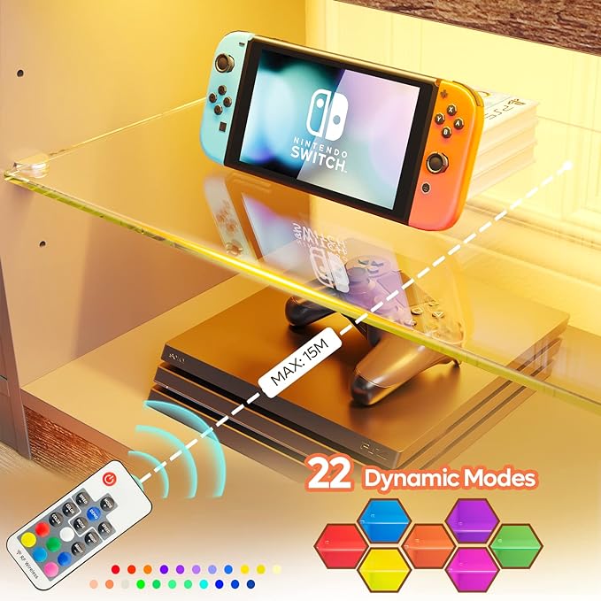 Bestier 70 Inch Led TV Stand for 75 Inch TV Large Entertainment Center Gaming with Adjustable Glass Shelves Two Cabinets Modern TV Console for Living Room 22 RGB Modes, Rustic Brown - LeafyLoom
