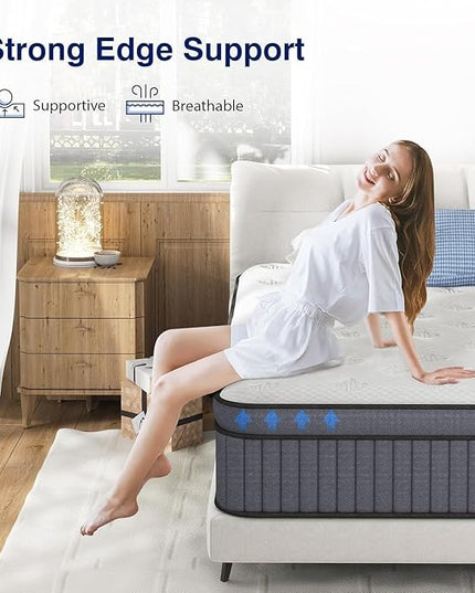 Queen Mattress - Upgrade Strengthen - 14 Inch Firm Hybrid Queen Size Mattresses in a Box, Mattress Queen Size With Memory Foam and Independent Pocket Springs, Strong Edge Support, Release Pressure - LeafyLoom