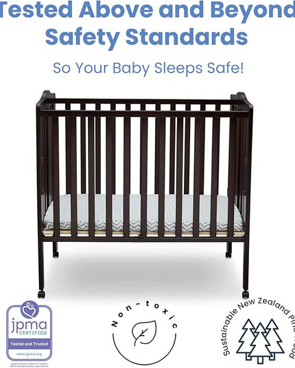 Delta Children Folding Portable Mini Baby Crib with 1.5-inch Mattress, Dark Chocolate - LeafyLoom