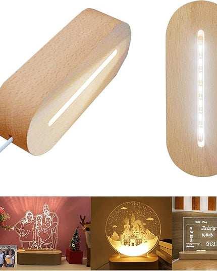 2Pack 6 inch Oval Wood Display Pedestal,Wooden Led Lights Display Base for Acrylic and Plexiglass,Wood Night LED Light Lamp Base - LeafyLoom