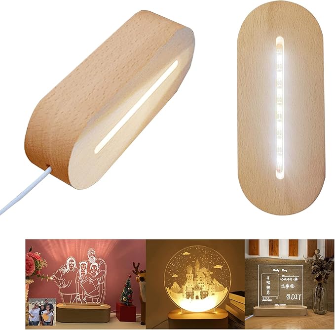 2Pack 6 inch Oval Wood Display Pedestal,Wooden Led Lights Display Base for Acrylic and Plexiglass,Wood Night LED Light Lamp Base - LeafyLoom