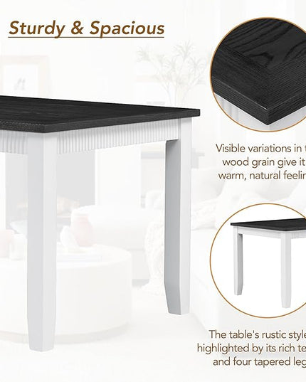 6-Piece Wood Dining Table Set with 4 Upholstered Chairs and Bench, for Kitchen Living Room, Farmhouse Rustic Style, 60" L x 36" W x 30" H, White+Gray(PU Leather) - LeafyLoom