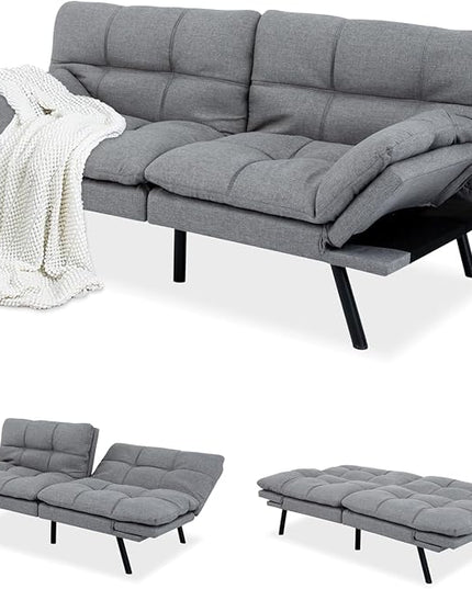 MUUEGM Futon Sofa Bed,Convertible Memory Foam Futons Couch Bed,Folding Sofa Bed Sleeper Couch Loveseat for Living Room,office,Apartment,Small Space,Adjustable Backrest Armrests,Light Grey - LeafyLoom