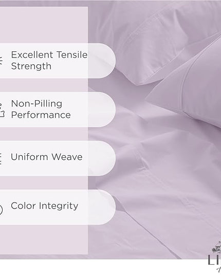 100% Cotton Percale Sheets California King Size, Iris Lilac, Deep Pocket, 4 Pieces Sheet Set - 1 Flat, 1 Deep Pocket Fitted Sheet and 2 Pillowcases, Crisp Cool and Strong Bed Linen - LeafyLoom