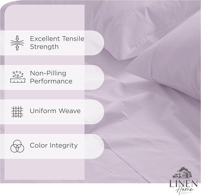 100% Cotton Percale Sheets California King Size, Iris Lilac, Deep Pocket, 4 Pieces Sheet Set - 1 Flat, 1 Deep Pocket Fitted Sheet and 2 Pillowcases, Crisp Cool and Strong Bed Linen - LeafyLoom