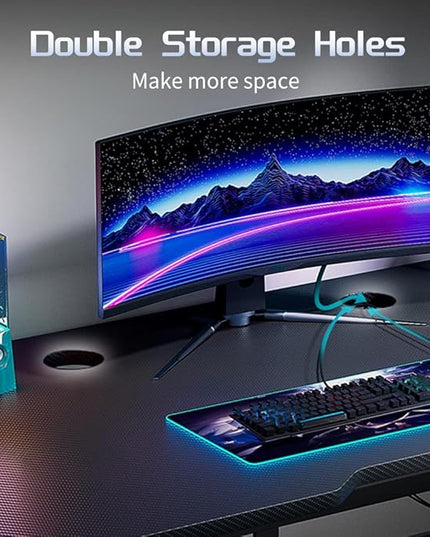 31 Inch Gaming Computer Desk - Sturdy Small Home Office Desk with Ergonomic Design - Easy Assembly - PC Laptop Desk with Black Carbon Fiber Desktop - LeafyLoom