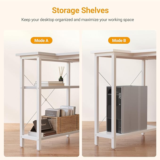 CubiCubi Small L Shaped Computer Desk with Storage Shelves, 40 Inch Home Office Small Corner Desk Study Writing Table, White - LeafyLoom