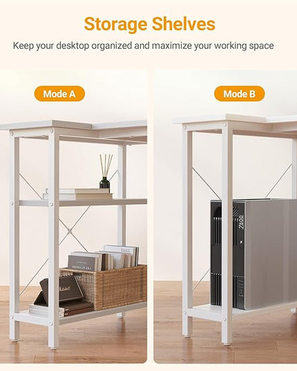 BANTI L Shaped Small Computer Desk with Storage Shelves, 40" Home Office Small Corner Desk Study Writing Table, White - LeafyLoom