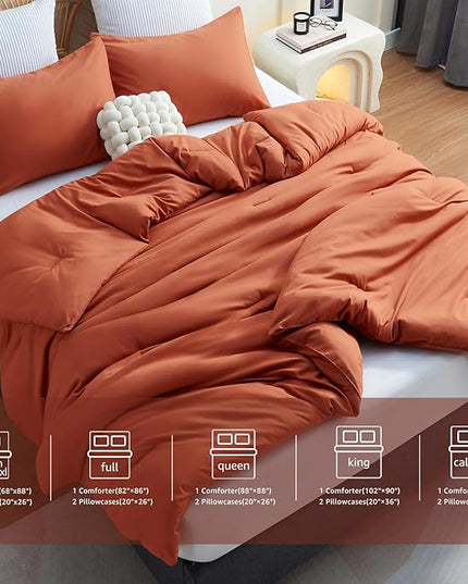 CozyLux Terracotta Comforter Set Twin/Twin XL Size, 2 Pieces Twin Extra Long Solid Burnt Orange Breathable Boho Style Bedding Sets, Luxury Soft Comforter All Season(1 Comforter & 1 Pillowcase) - LeafyLoom