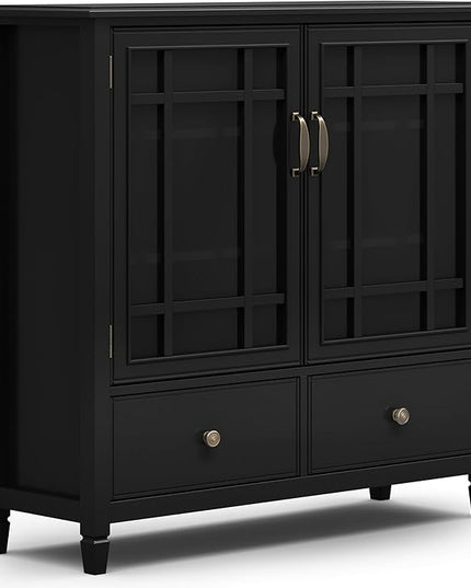 SIMPLIHOME Connaught Low Storage Cabinet, 46 inch, Black - LeafyLoom