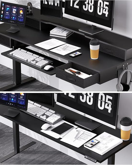 Electric Standing Desk, Multifunctional Standing Desk Adjustable Height, 63 * 24 Standing Desk with 4 Drawers, Ergonomic Adjustable Standing Desk with Keyboard Tray, Classic Black - LeafyLoom